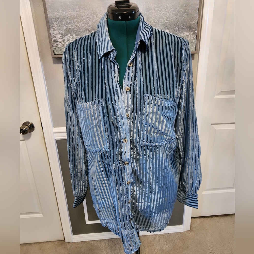 Pilcro Blue Velvet Burnout Stripe